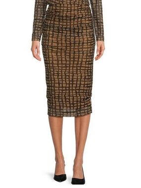 NWT $70 Calvin Klein Black & Tan Rusched Midi Skirt L/XL